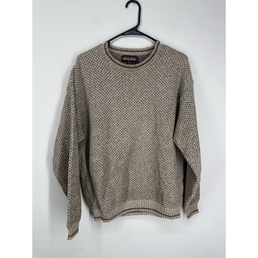 [FLAW] VTG Woolrich Sweater Mens MEDIUM Oatmeal Waffle Chunky Knit Pullover